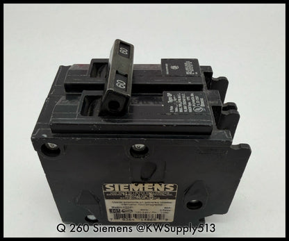 Q260~Siemens Q260 60A 2P 1PH 120/240VAC 10KA Circuit Breaker-Used