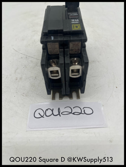 QOU220~Square D QOU220 20A 2P 120/240V 10KA Mini Circuit Breaker-Used