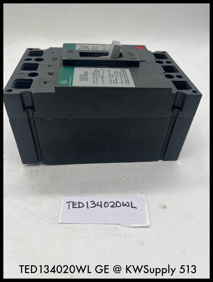 TED134020WL~GE TED134020WL 20A 3P 600VAC 500VDC Industrial Circuit Breaker-Used