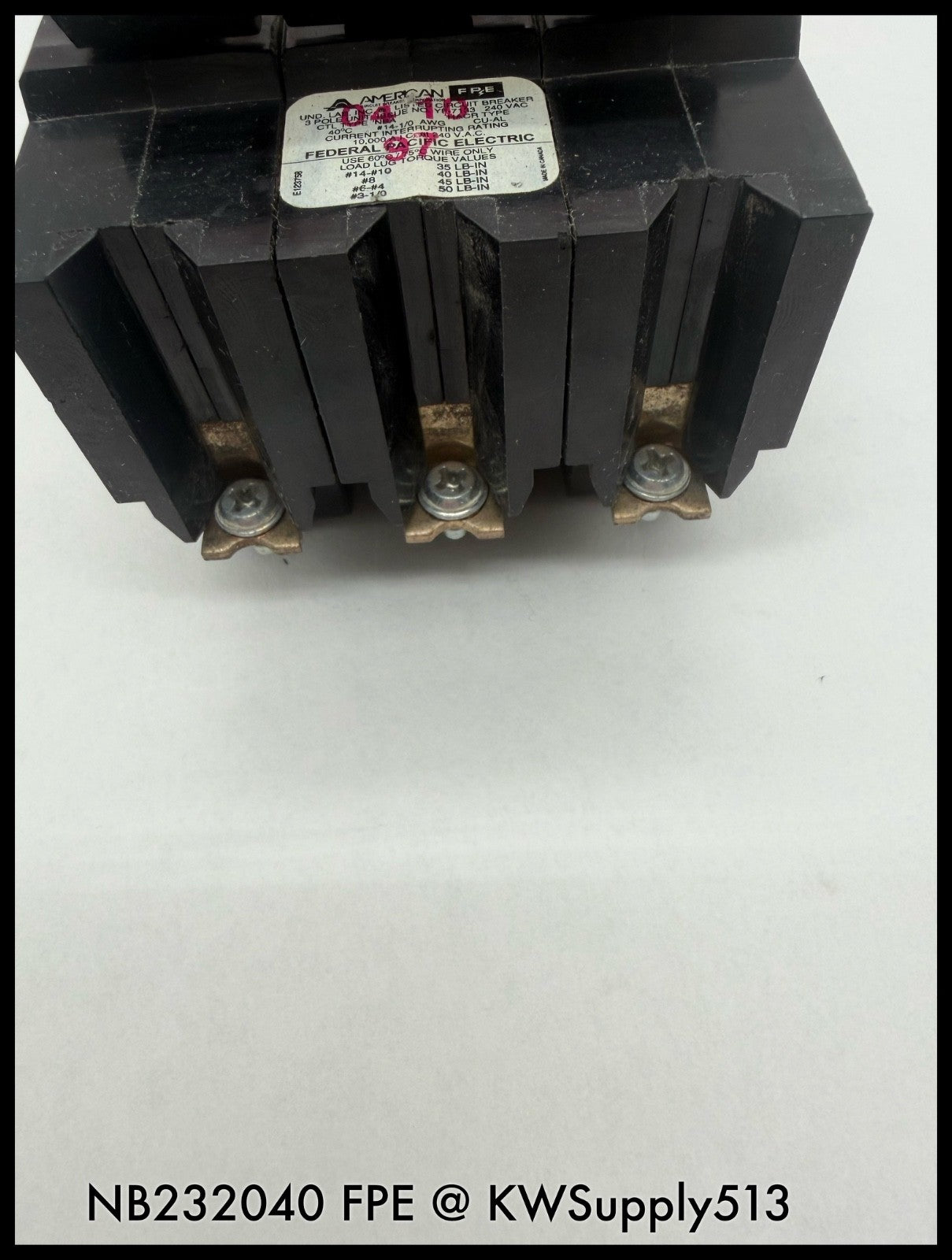 NB232040~FPE NB232040 40A 3P 240V 10KA Circuit Breaker-Used
