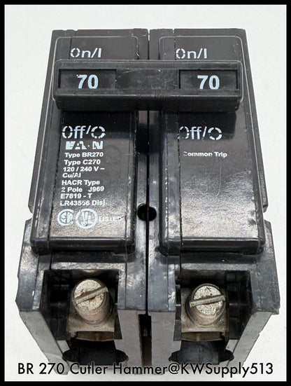 BR270~Eaton BR270 70A 2P 120/240V 10KA Circuit Breaker-Used