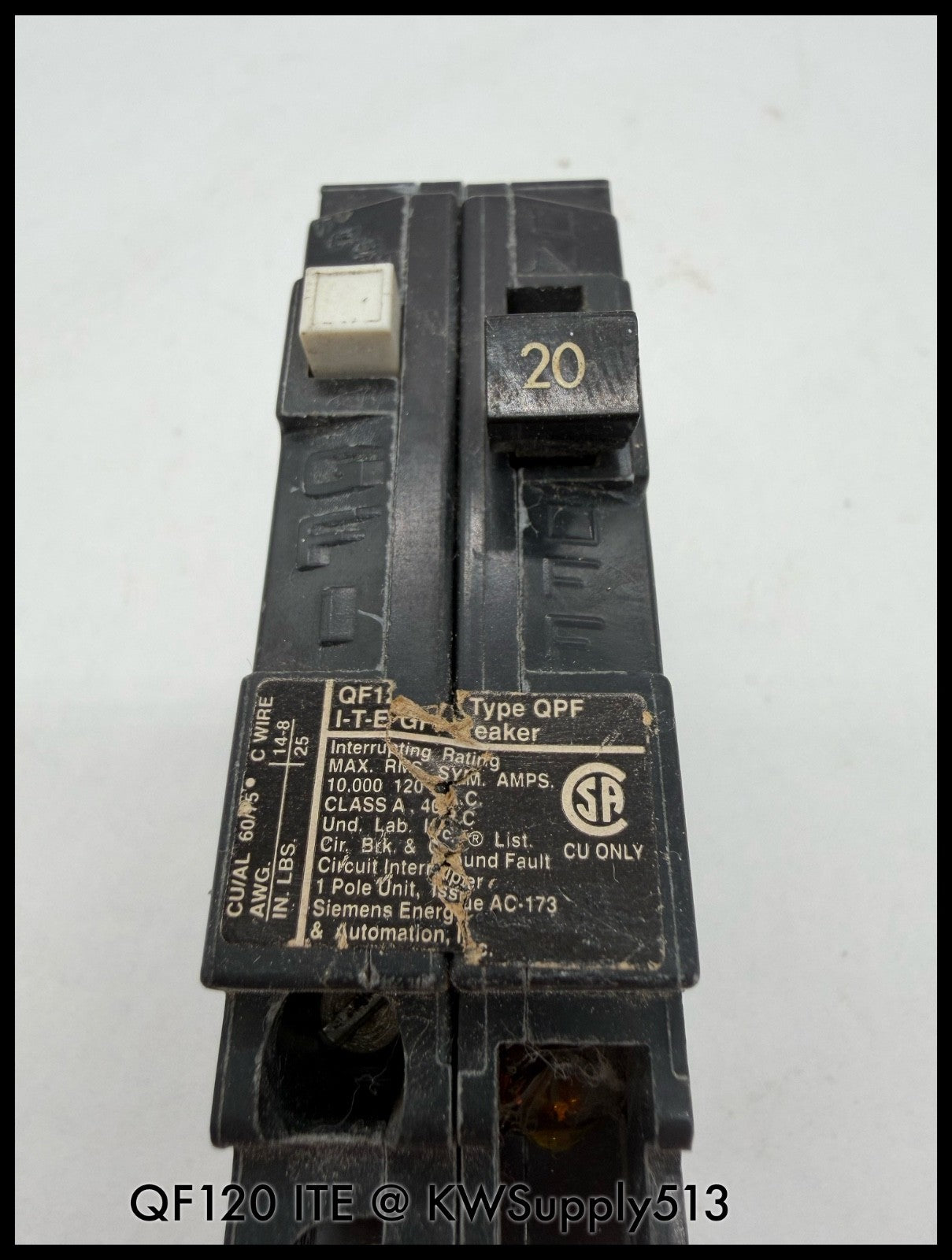 QF120~ITE QF120 20A 1P 1 PH 120VAC 10KA GFCI Circuit Breaker-Used