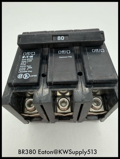 BR380~Eaton BR380 80A 240V 3P 10KA Circuit Breaker-Used