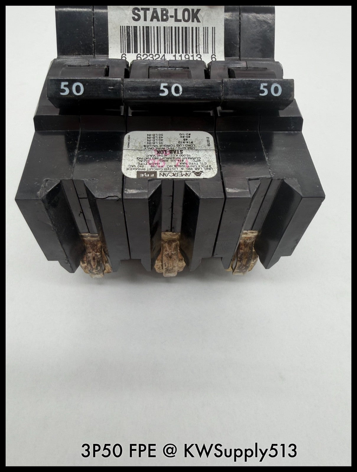 3P50~FPE 3P50 50A 3P 3PH 240VAC 10KA Molded Case Circuit Breaker-Used