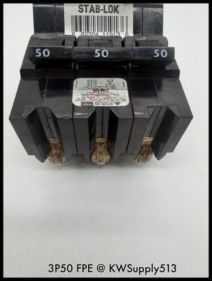 3P50~FPE 3P50 50A 3P 3PH 240VAC 10KA Molded Case Circuit Breaker-Used