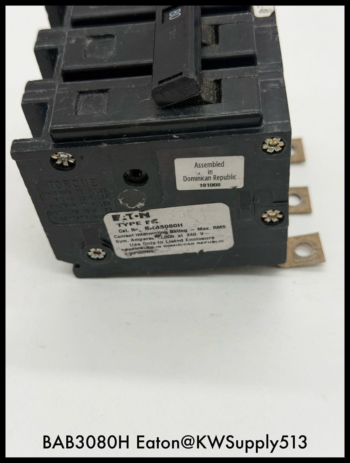 BAB3080H~Eaton BAB3080H 80A 240V 3P 3PH 10KA Circuit Breaker-Used