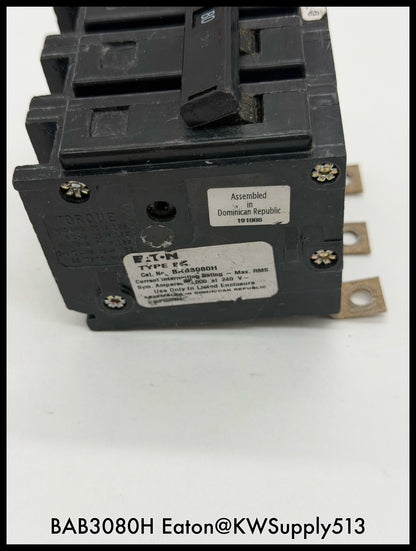 BAB3080H~Eaton BAB3080H 80A 240V 3P 3PH 10KA Circuit Breaker-Used