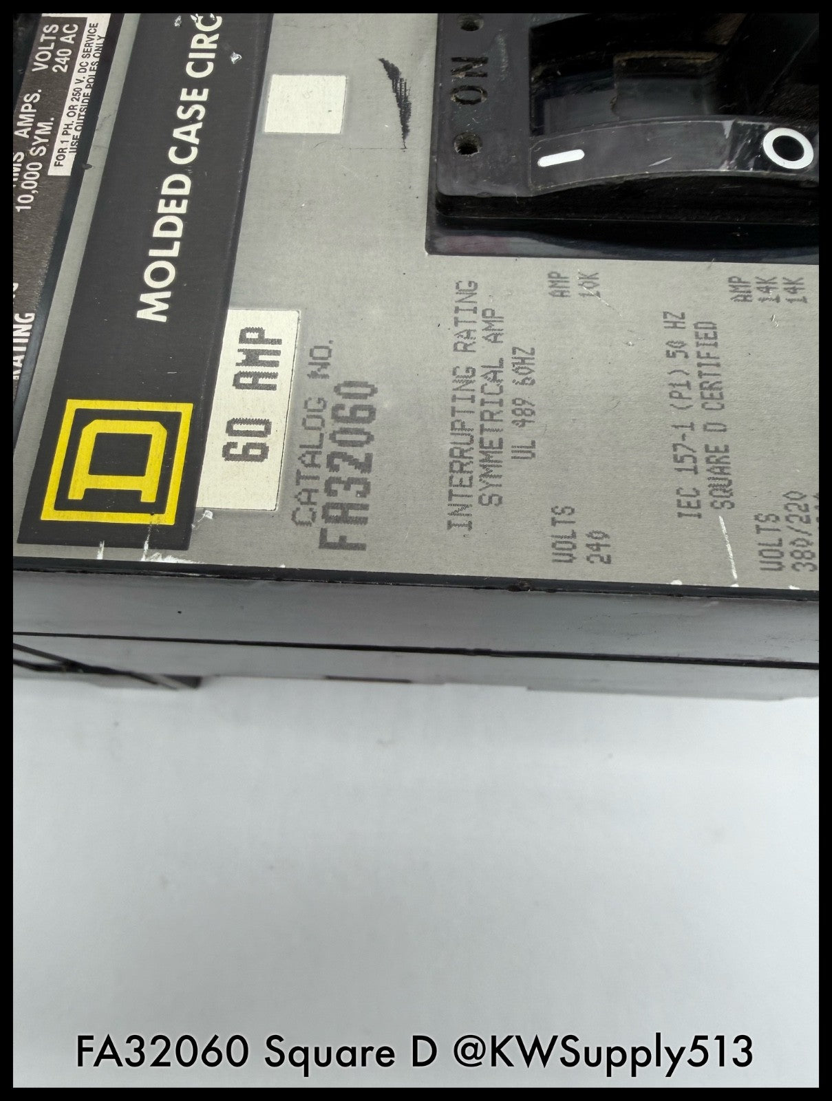 FA32060~Square D FA32060 60A 240V 3P 3PH 10KA I-Line Circuit Breaker-Used