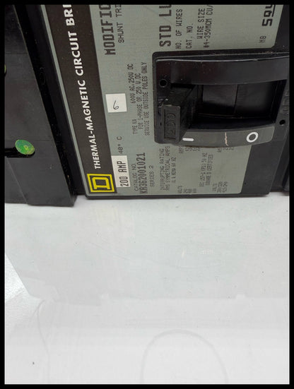 KA362001021~Square D KAB36200102 200A 600VAC I-Line Circuit Breaker -Used