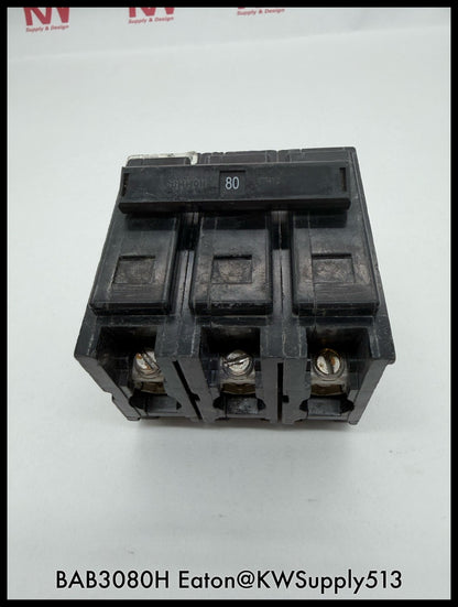 BAB3080H~Eaton BAB3080H 80A 240V 3P 3PH 10KA Circuit Breaker-Used