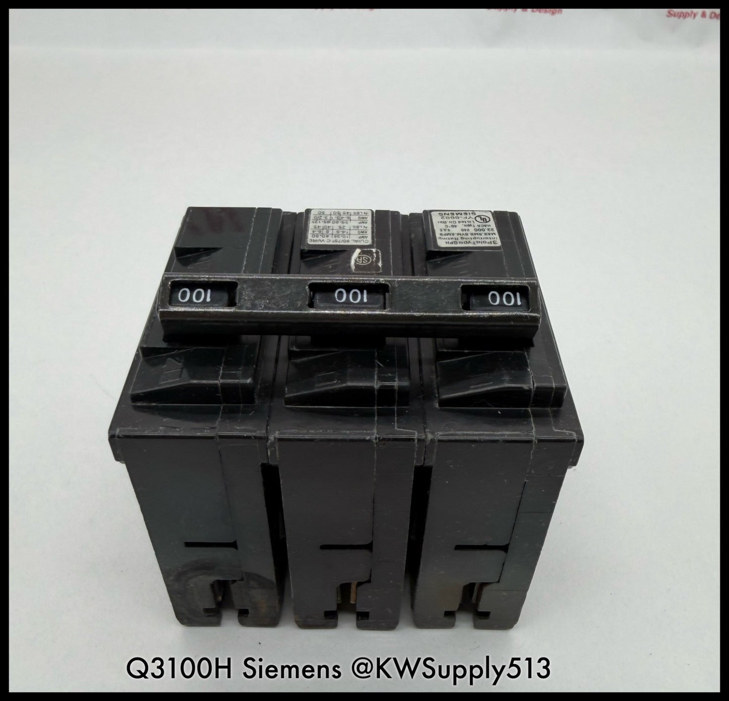 Q3100H~Siemens Q3100H 100A 3P 3PH 240VAC 22KA Circuit Breaker-Used