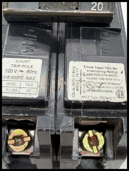 B12000S01~Siemens B1200S01 20A 120/240VAC 1P 1PH 10KA Circuit Breaker-Used