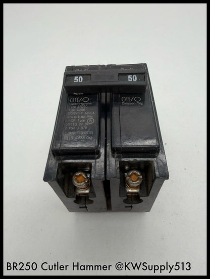 BR250~Eaton BR250 50A 277/480VAC 125/240VDC 2P 14KA Circuit Breaker-Used