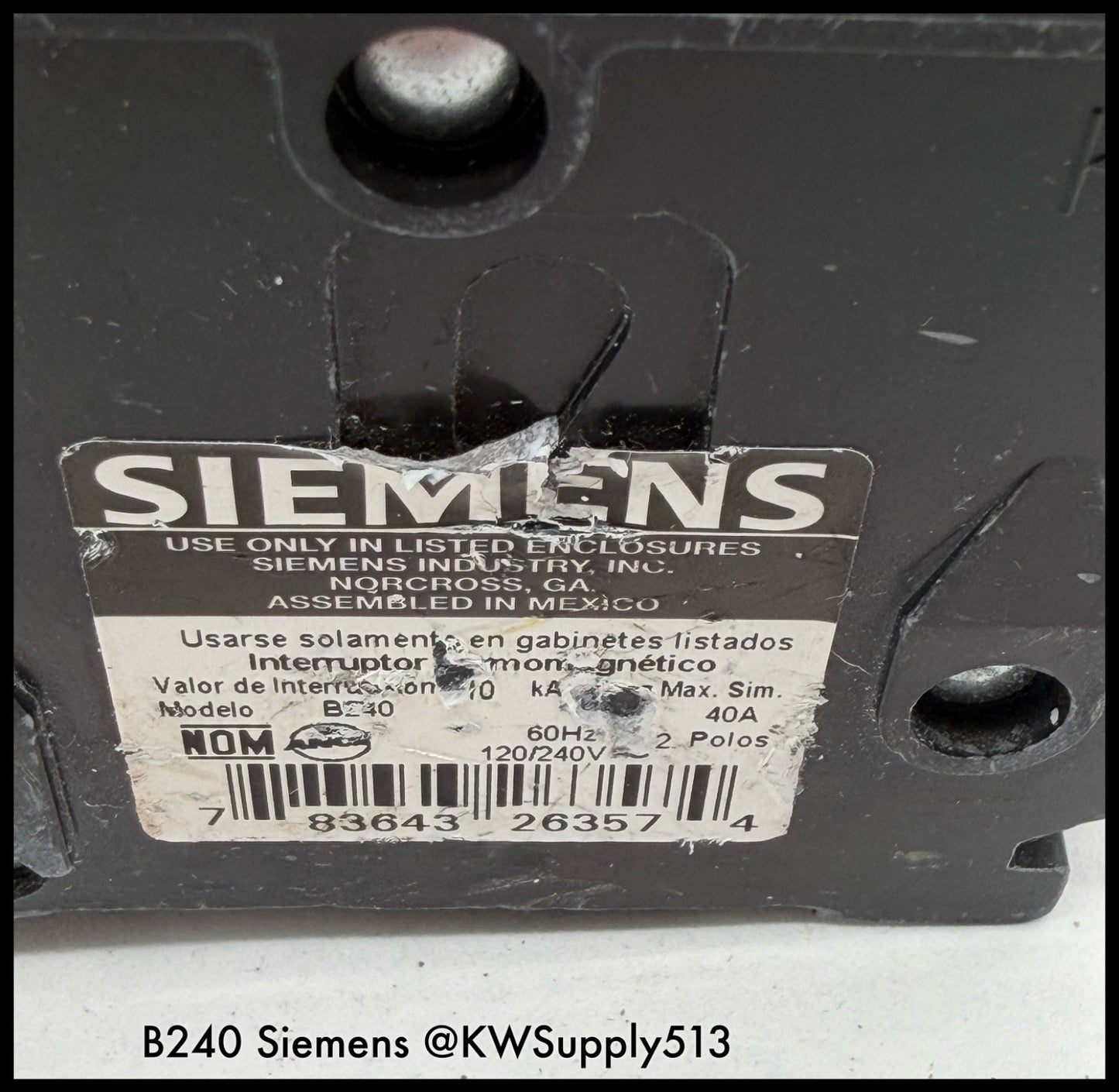 B240~Siemens B240 40A 2P 240VAC 10KA Circuit Breaker-Used