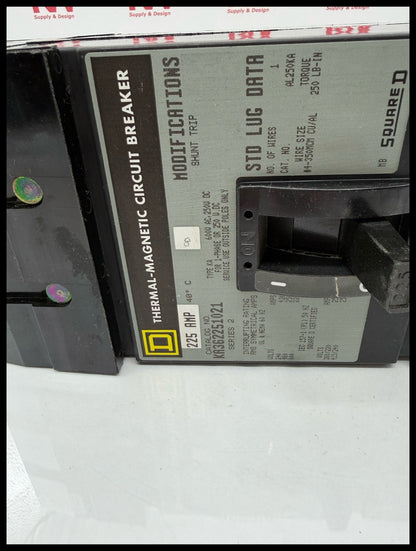 KA362251021~Square D KA362251021 225A   600Vac Circuit Breaker with Shunt-Used