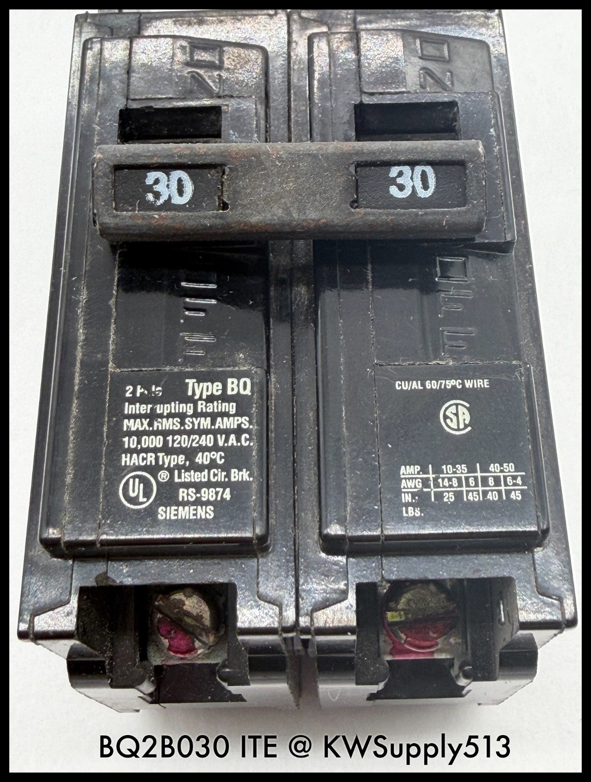 BQ2B030~ITE BQ2B030 30A 120/240VAC 2P 1PH TM Circuit Breaker-Used