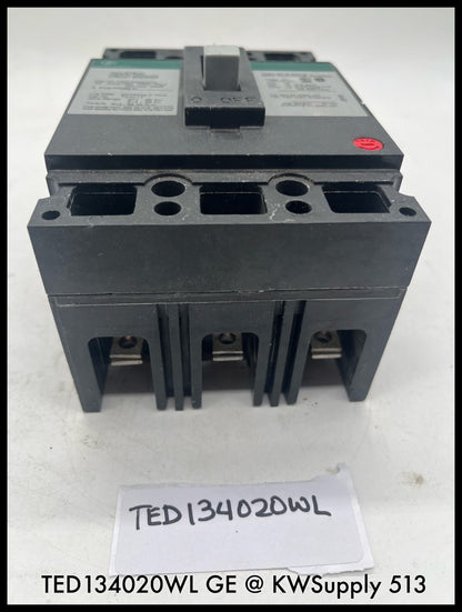 TED134020WL~GE TED134020WL 20A 3P 600VAC 500VDC Industrial Circuit Breaker-Used