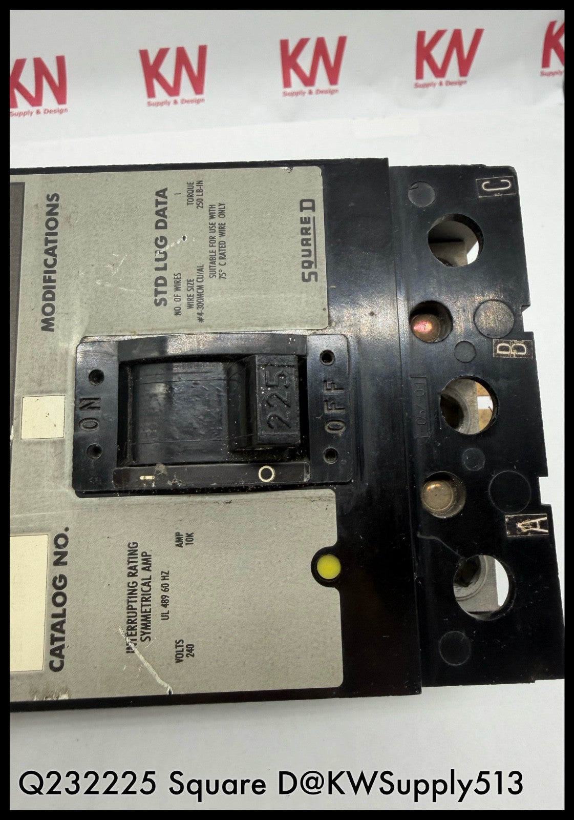Q232225~Square D Q232225 225A 3P 3PH 240V 10KA I-Line Circuit Breaker-Used