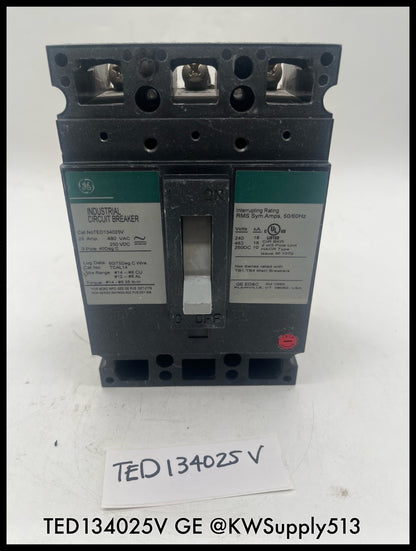 TED134025V~GE TED134025V 25A 3P 480V 18KA Industrial Circuit Breaker-Used