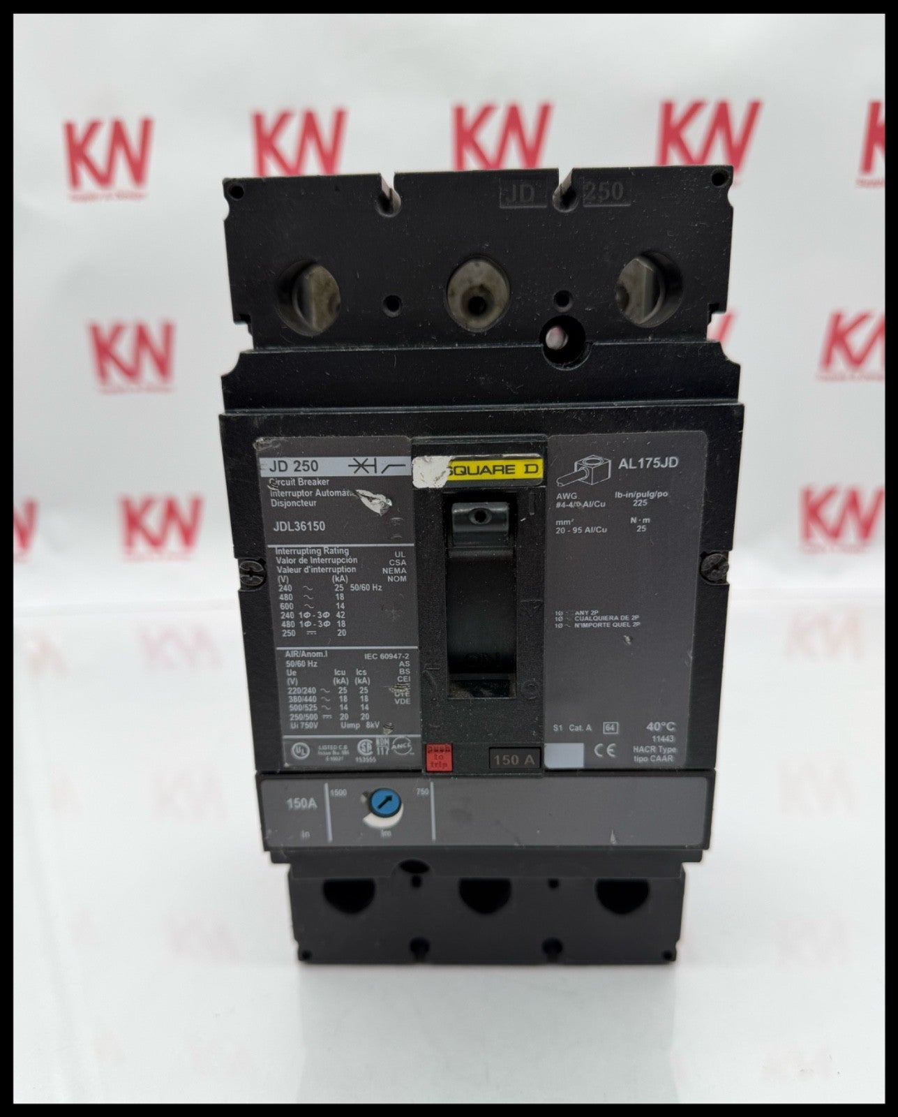 JDL36150~Square D JDL36150 150A 3P 3PH 600VAC 65KA Circuit Breaker -Used