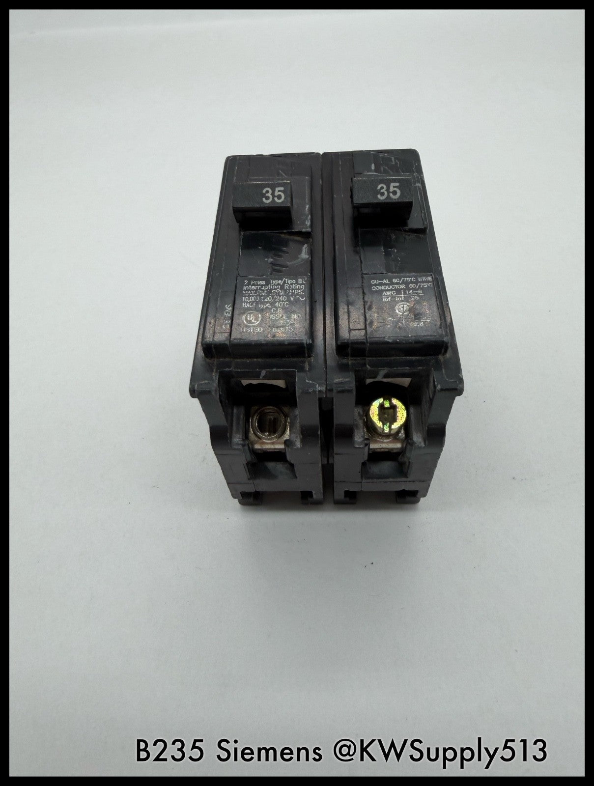 B235~Siemens B235 35A 240VAC 2P 1PH  10KA Circuit Breaker-Used