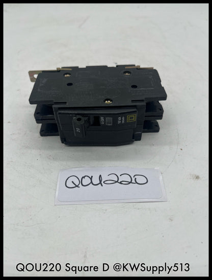 QOU220~Square D QOU220 20A 2P 120/240V 10KA Mini Circuit Breaker-Used