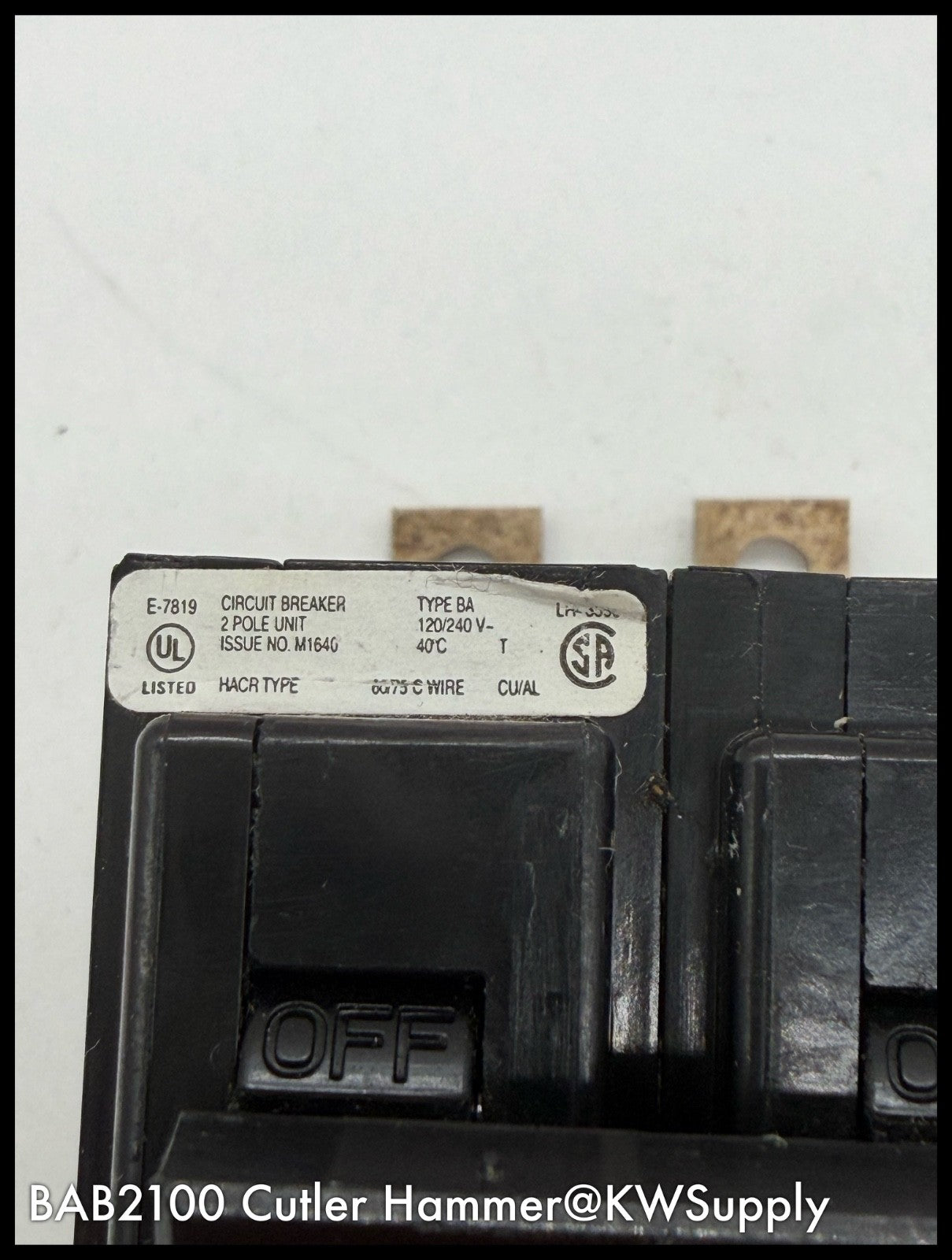 BAB2100~Cutler Hammer BAB2100 100A 120/240V 2P 10KA Circuit Breaker-Used