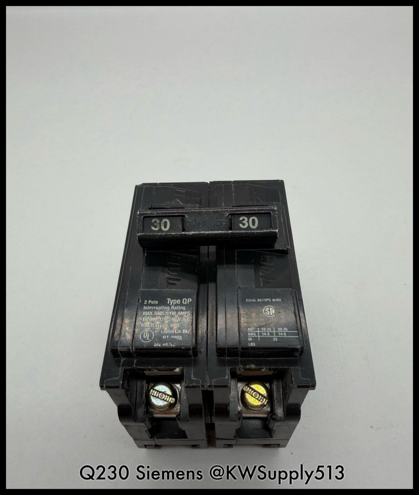 Q230~Siemens Q230 30A 2P 1PH 240VAC 10KA Circuit Breaker-Used