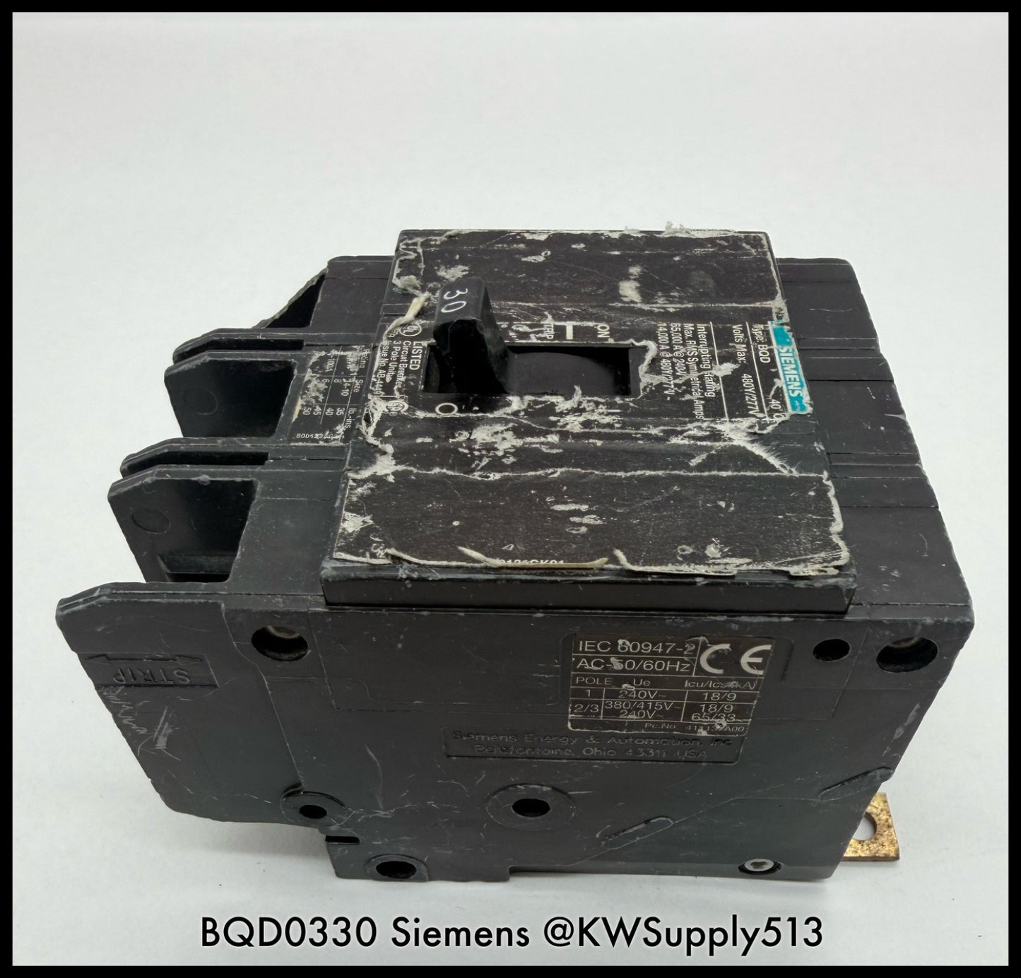 BQD0330~Siemens BQD0330 30A 3P 3PH 480V 14KA Circuit Breaker-Used