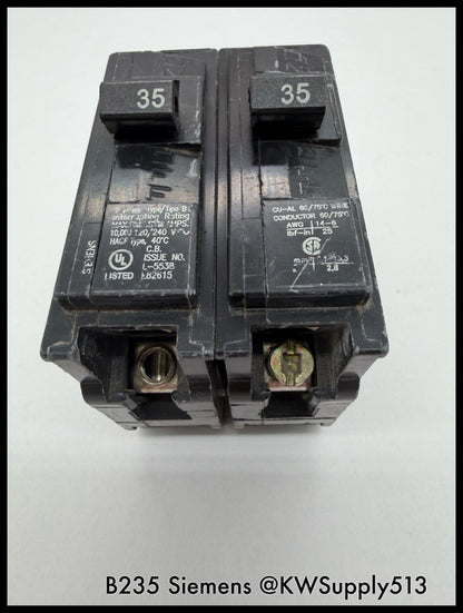 B235~Siemens B235 35A 240VAC 2P 1PH  10KA Circuit Breaker-Used