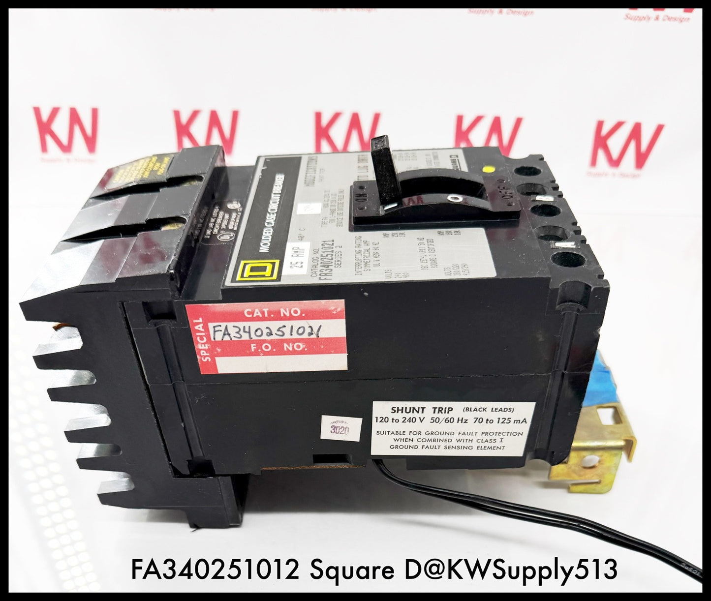 FA340251021~Square D FA340251021 25A 3P 3PH TM Circuit Breaker with Shunt -Used