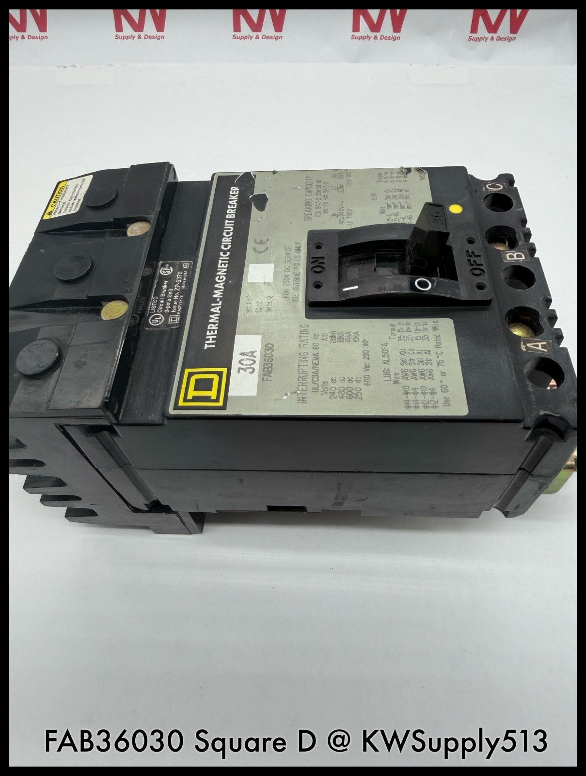 FAB36030~Square D FAB36030 30A 3P 3PH 600V 18ka I-Line Circuit Breaker-Used