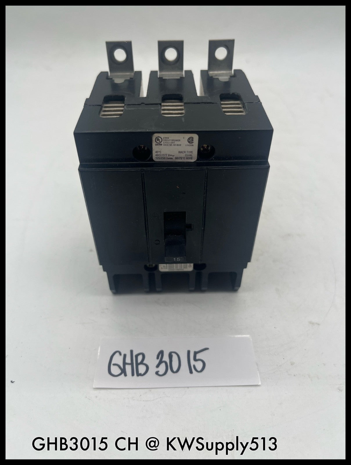 GHB3015~Cutler Hammer GHB3015 15A 3P 480V/277V Circuit Breaker-Used