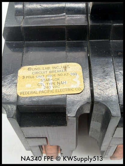NA340~FPE NA340 40A 3P 240VAC 10KA Molded Case Circuit Breaker-Used