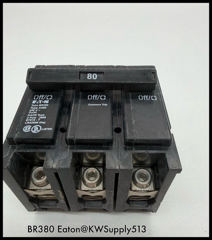 BR380~Eaton BR380 80A 240V 3P 10KA Circuit Breaker-Used