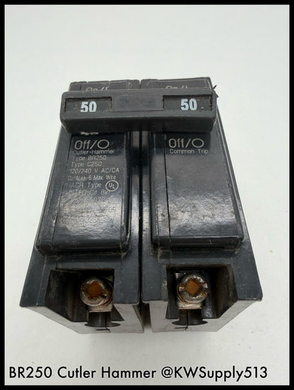 BR250~Eaton BR250 50A 277/480VAC 125/240VDC 2P 14KA Circuit Breaker-Used
