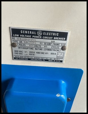 AK-2A-100-1~GE~AK-2A-100-1 4000AMP 3 Pole MO/DO Low Voltage Circuit Breaker Used