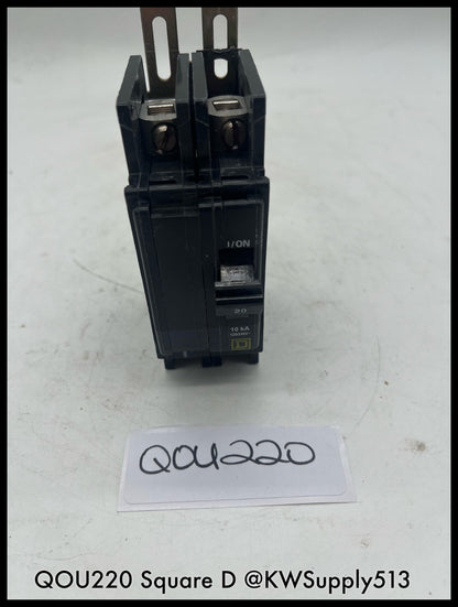 QOU220~Square D QOU220 20A 2P 120/240V 10KA Mini Circuit Breaker-Used