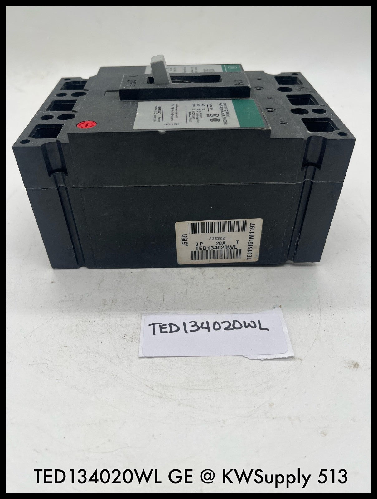 TED134020WL~GE TED134020WL 20A 3P 600VAC 500VDC Industrial Circuit Breaker-Used