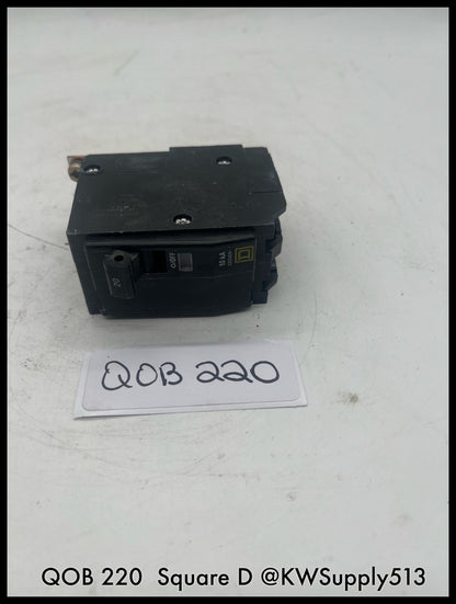 QOB220~Square D QOB220 20A 2P 120/240V 10KA Mini Circuit Breaker-Used