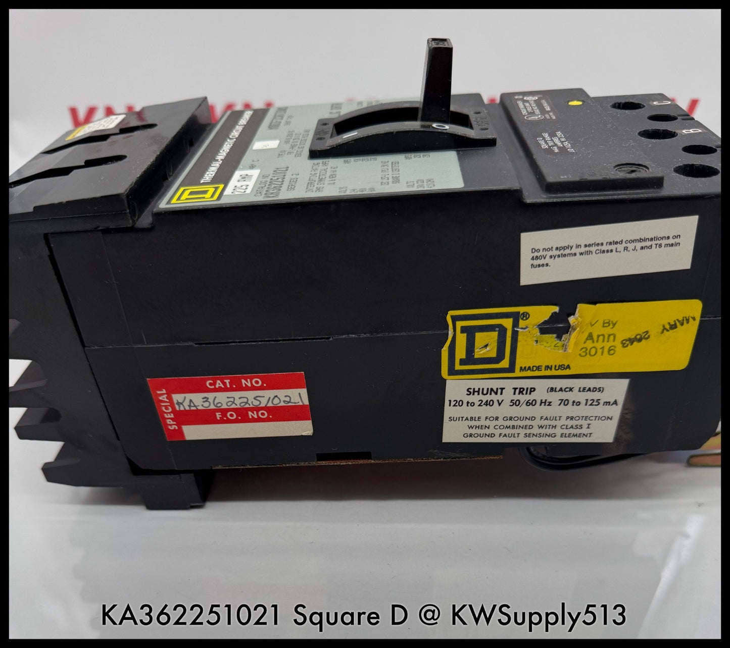 KA362251021~Square D KA362251021 225A   600Vac Circuit Breaker with Shunt-Used